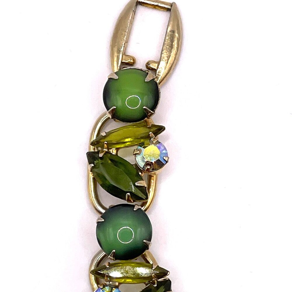 Juliana DeLizza & Elster Vintage Green Rhinestone Glass Bracelet #6700 - Picture 3 of 13